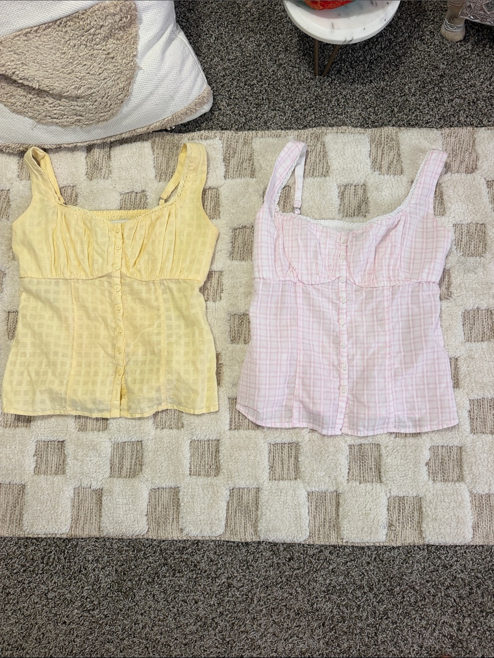 Hollister Pale Yellow and Light Pink Button-Front Camisoles Pair